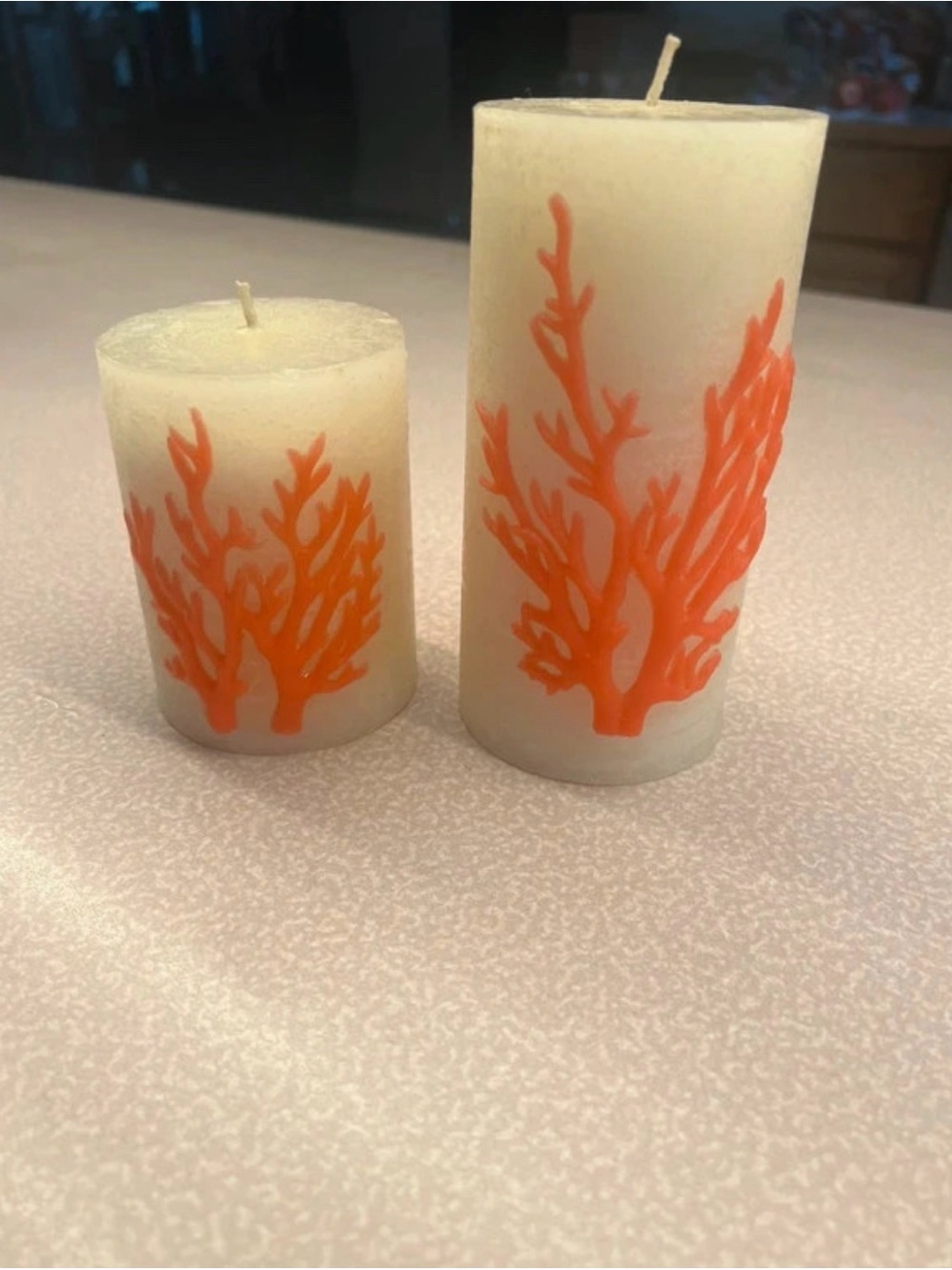 Cream Pillar Candle with Orange Coral Accent - Home Accents Decor